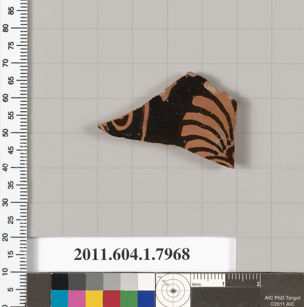 Terracotta fragment of a kylix (drinking cup), Terracotta, Greek, Attic