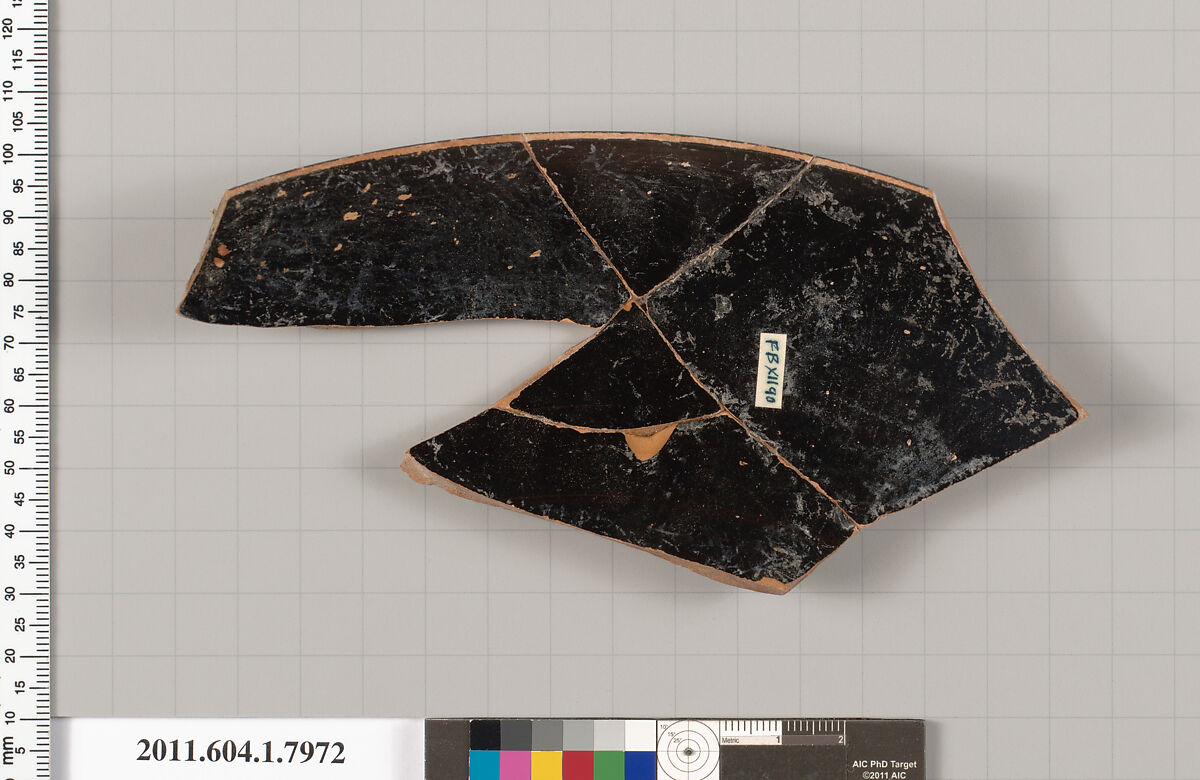 Terracotta fragment of a kylix (drinking cup), Terracotta, Greek, Attic