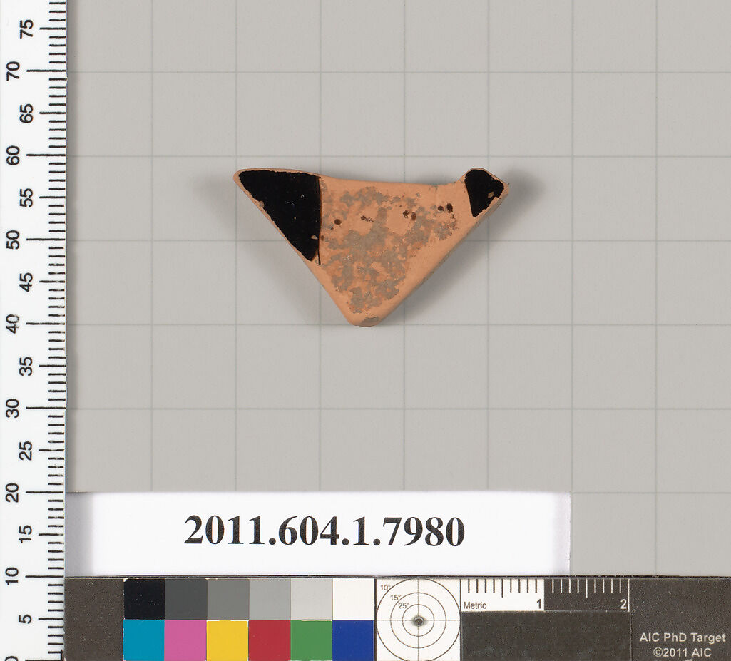 Terracotta fragment of a kylix (drinking cup), Terracotta, Greek, Attic