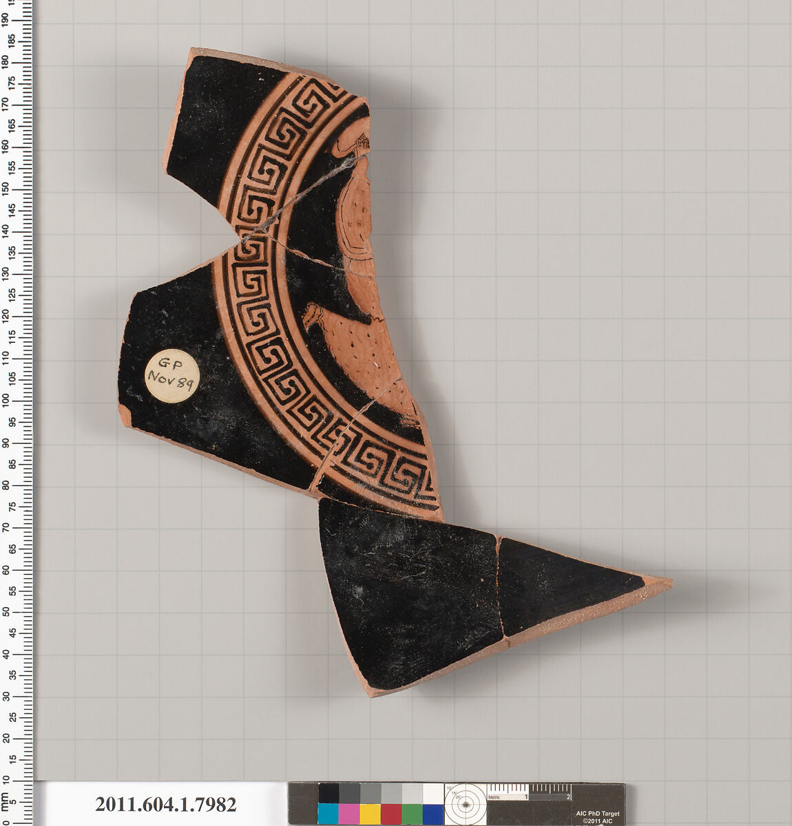 Terracotta fragment of a kylix (drinking cup), Terracotta, Greek, Attic 