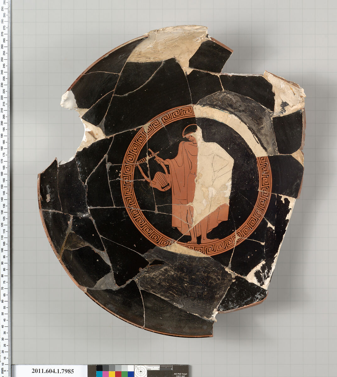 Terracotta fragment of a kylix (drinking cup), Terracotta, Greek, Attic 