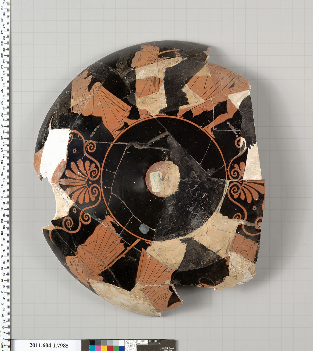 Terracotta fragment of a kylix (drinking cup), Terracotta, Greek, Attic