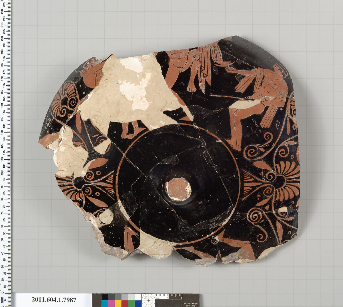 Terracotta fragment of a kylix (drinking cup), Terracotta, Greek, Attic