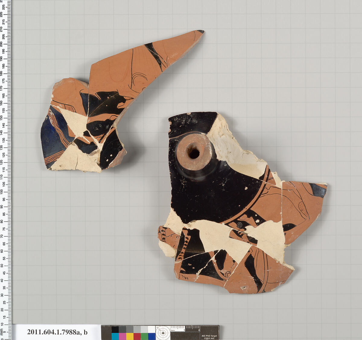 Terracotta fragments of a kylix (drinking cup), Terracotta, Greek, Attic