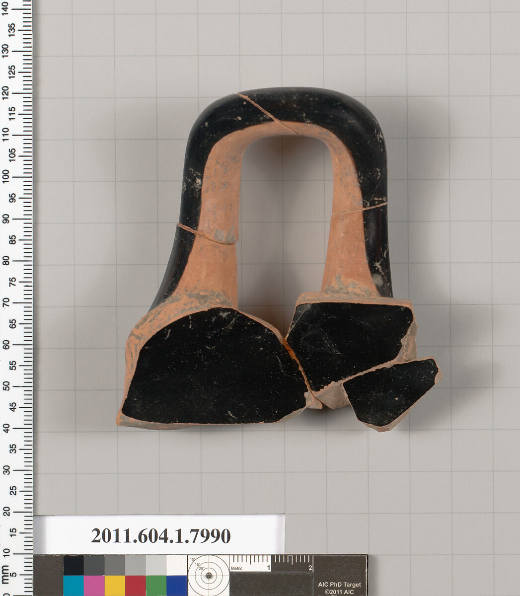 Terracotta fragment of a kylix (drinking cup), Terracotta, Greek, Attic