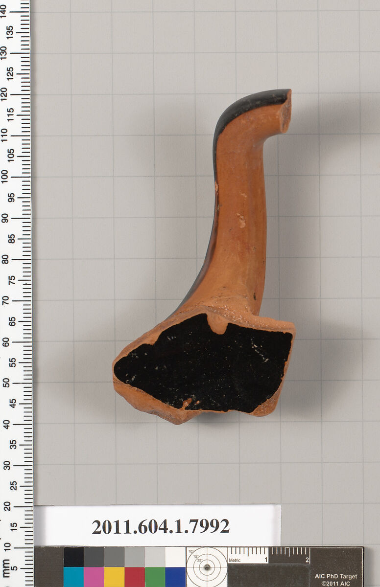 Terracotta fragment of a kylix (drinking cup), Terracotta, Greek, Attic