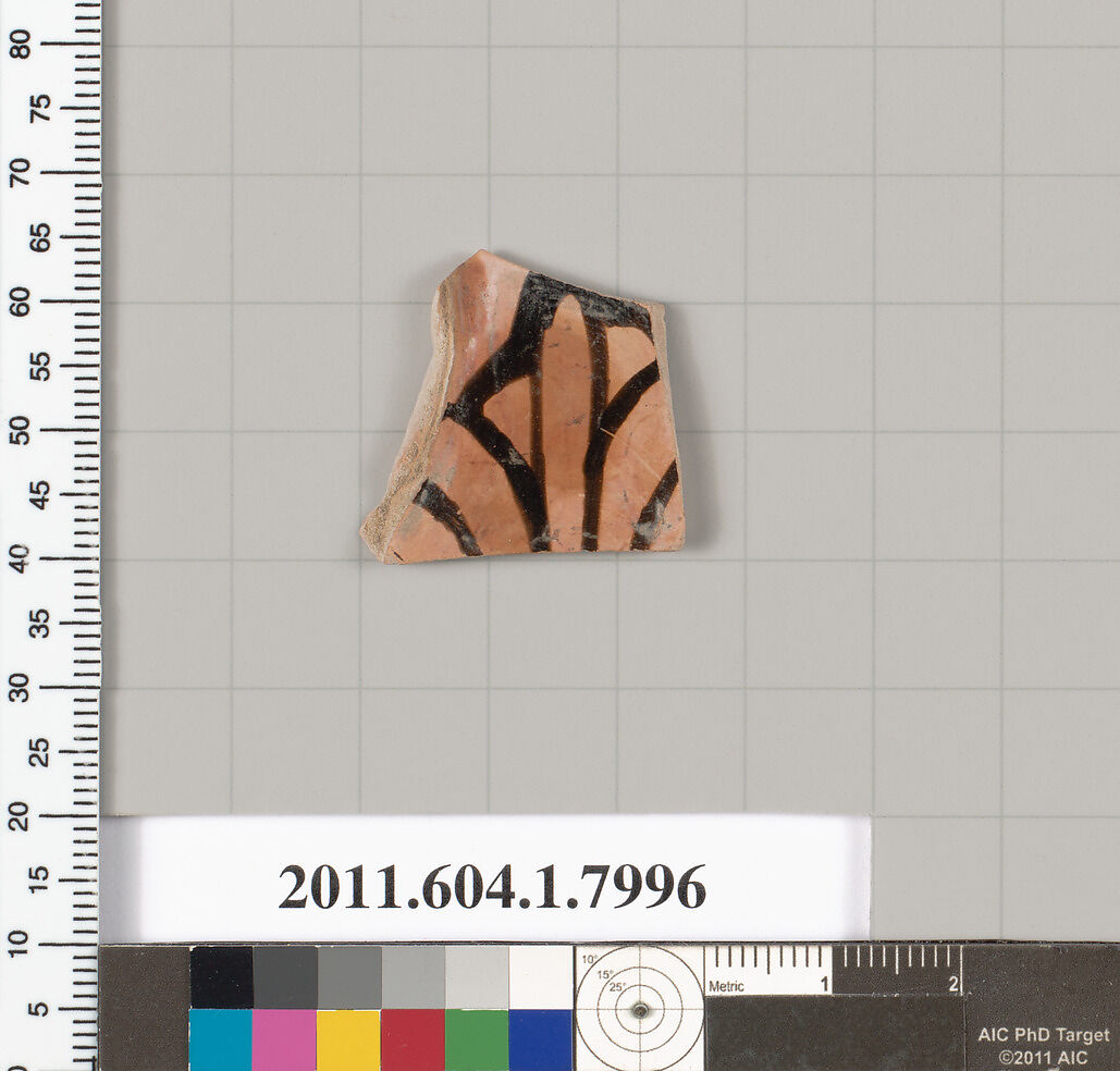 Terracotta fragment of a kylix (drinking cup), Terracotta, Greek, Attic 