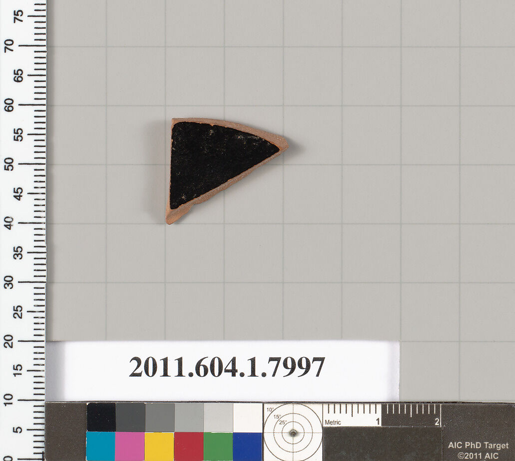 Terracotta fragment of a kylix (drinking cup), Terracotta, Greek, Attic