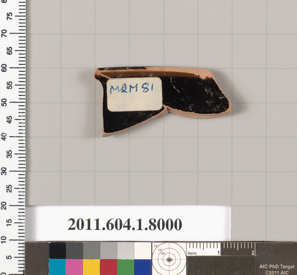 Terracotta rim fragment of a kylix (drinking cup), Terracotta, Greek, Attic