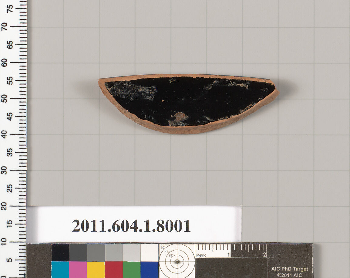 Terracotta rim fragment of a kylix (drinking cup), Terracotta, Greek, Attic