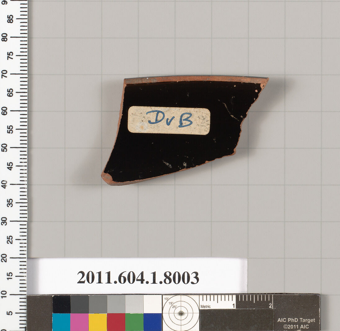 Terracotta rim fragment of a kylix (drinking cup), Terracotta, Greek, Attic