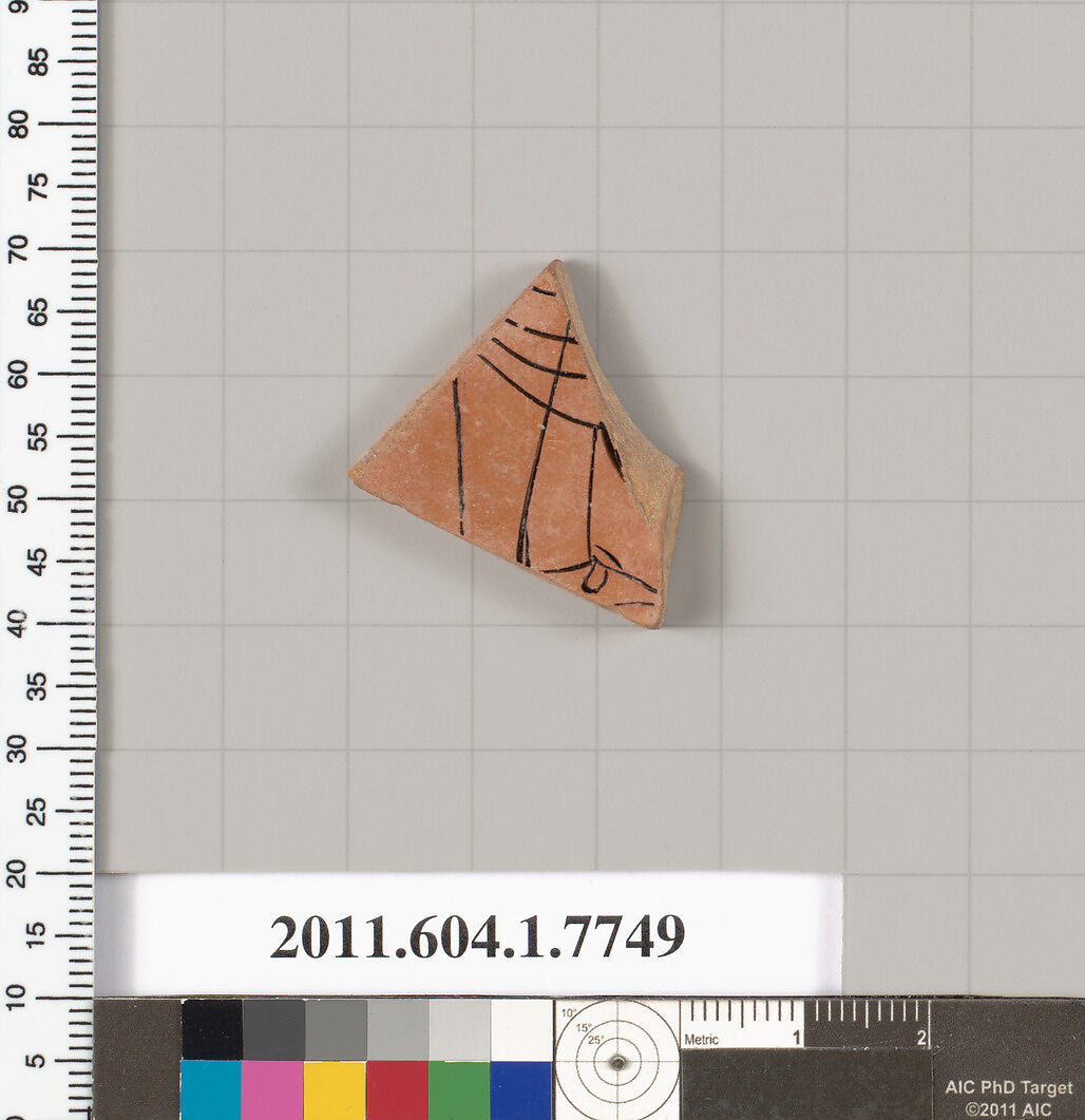 Terracotta fragment of a kylix (drinking cup), Terracotta, Greek, Attic