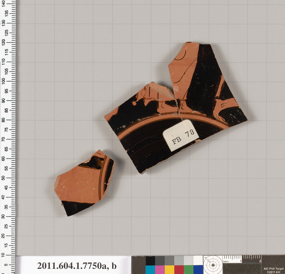 Terracotta fragments of a kylix (drinking cup), Terracotta, Greek, Attic