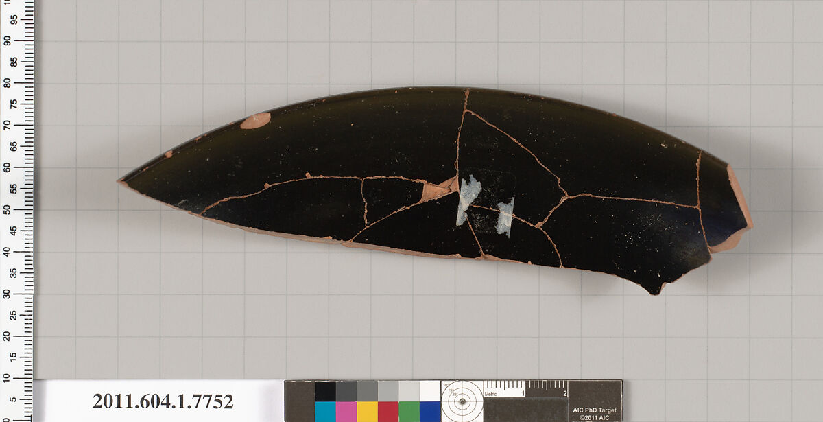 Terracotta rim fragment of a kylix (drinking cup), Terracotta, Greek, Attic