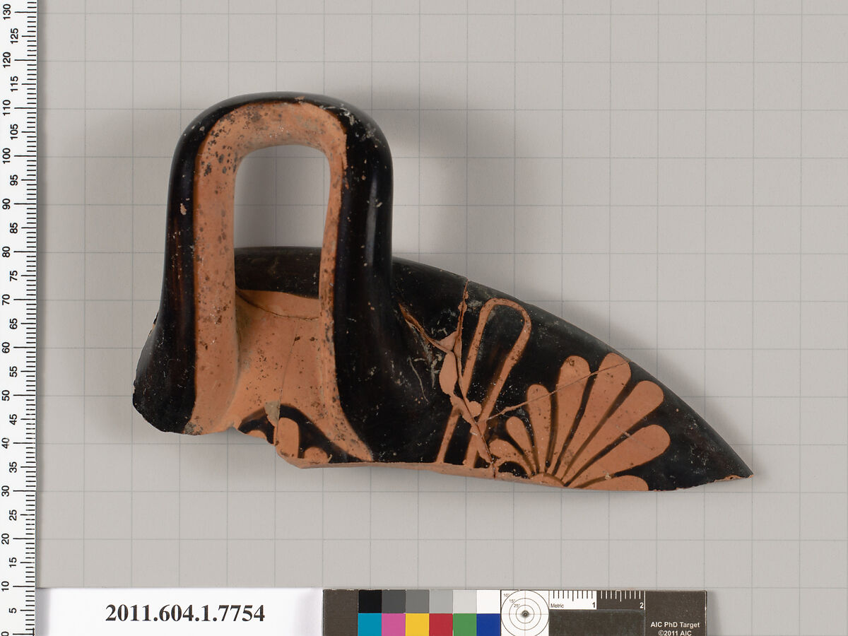 Terracotta rim fragment of a kylix (drinking cup), Terracotta, Greek, Attic 