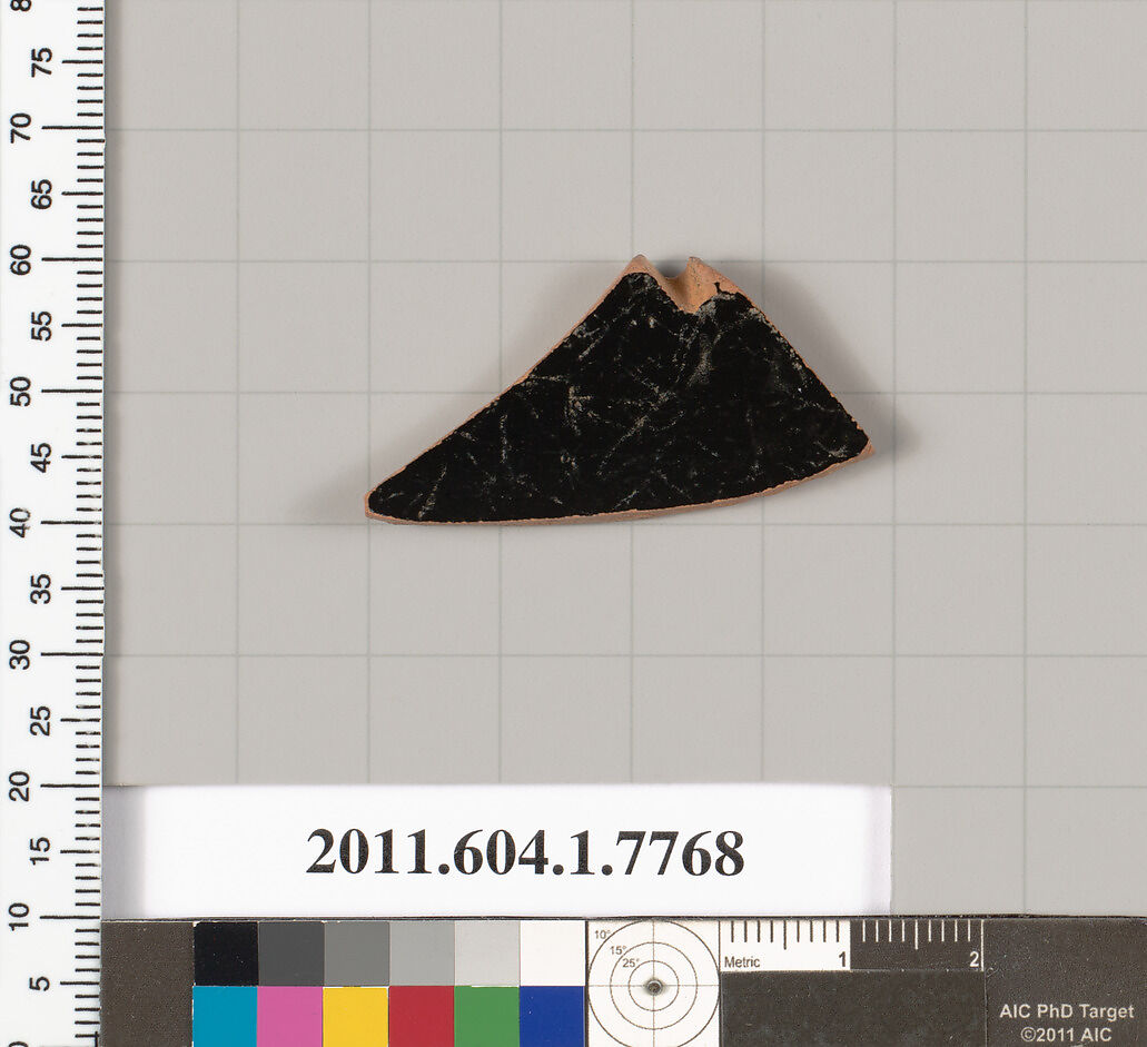 Terracotta fragment of a kylix (drinking cup), Terracotta, Greek, Attic