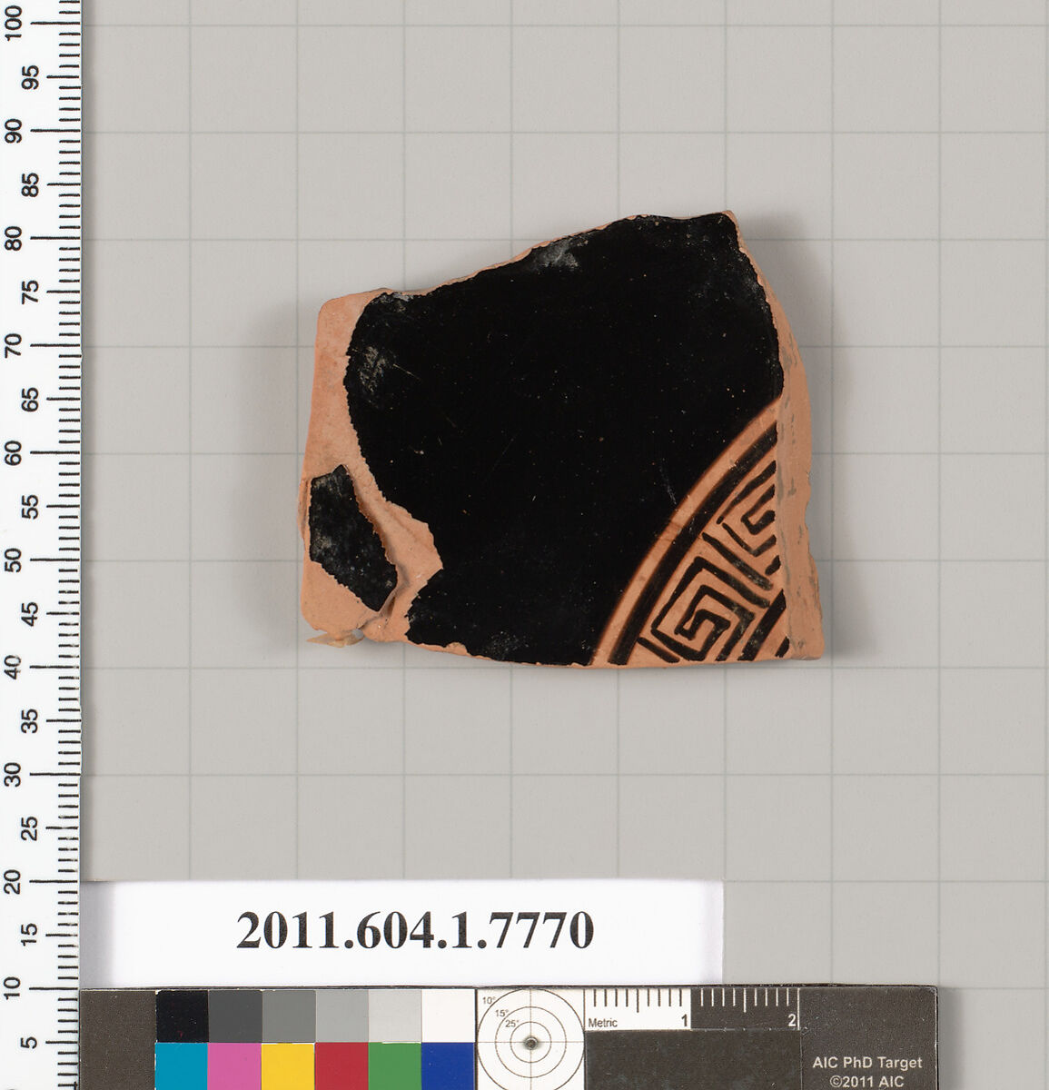 Terracotta fragment of a kylix (drinking cup), Terracotta, Greek, Attic 