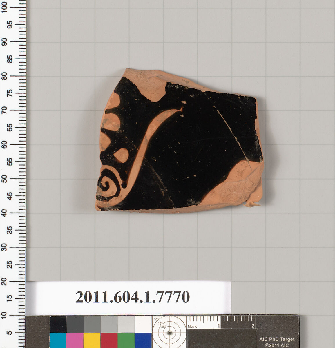 Terracotta fragment of a kylix (drinking cup), Terracotta, Greek, Attic