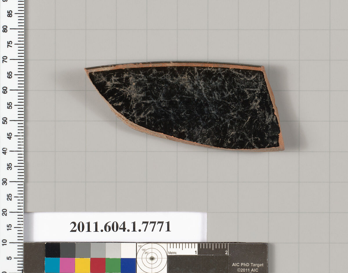 Terracotta rim fragment of a kylix (drinking cup), Terracotta, Greek, Attic