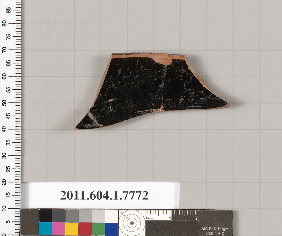 Terracotta rim fragment of a kylix (drinking cup), Terracotta, Greek, Attic
