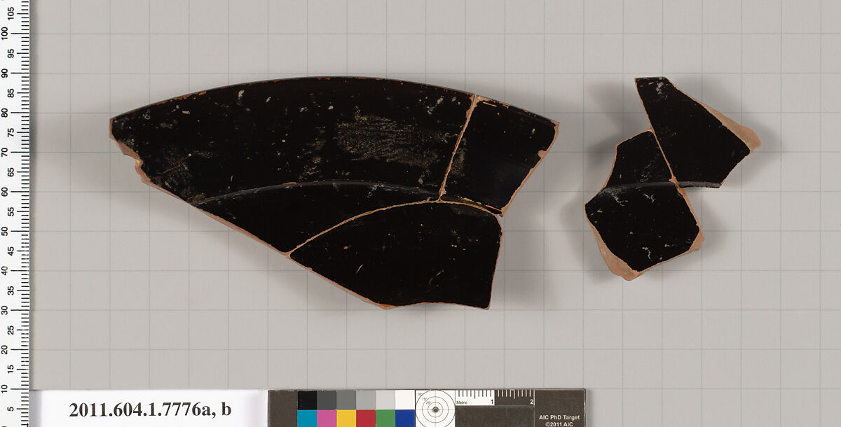 Terracotta rim fragments of a kylix (drinking cup), Terracotta, Greek, Attic