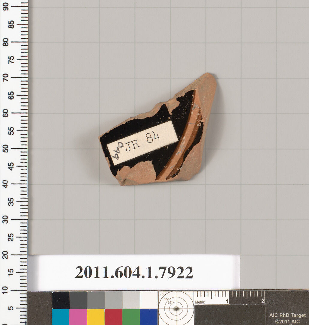 Terracotta fragment of a kylix (drinking cup), Terracotta, Greek, Attic