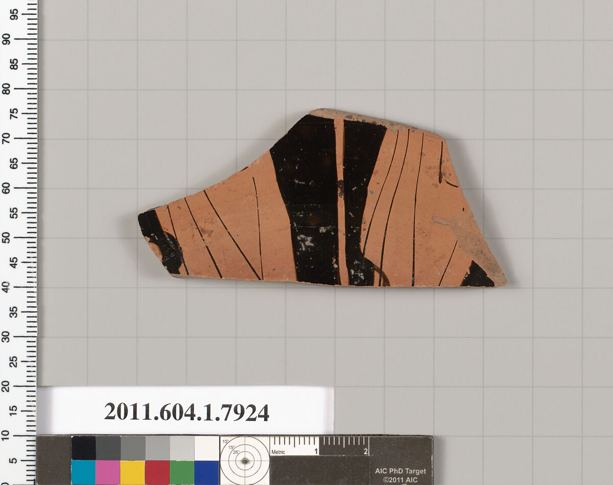 Terracotta fragment of a kylix (drinking cup), Terracotta, Greek, Attic
