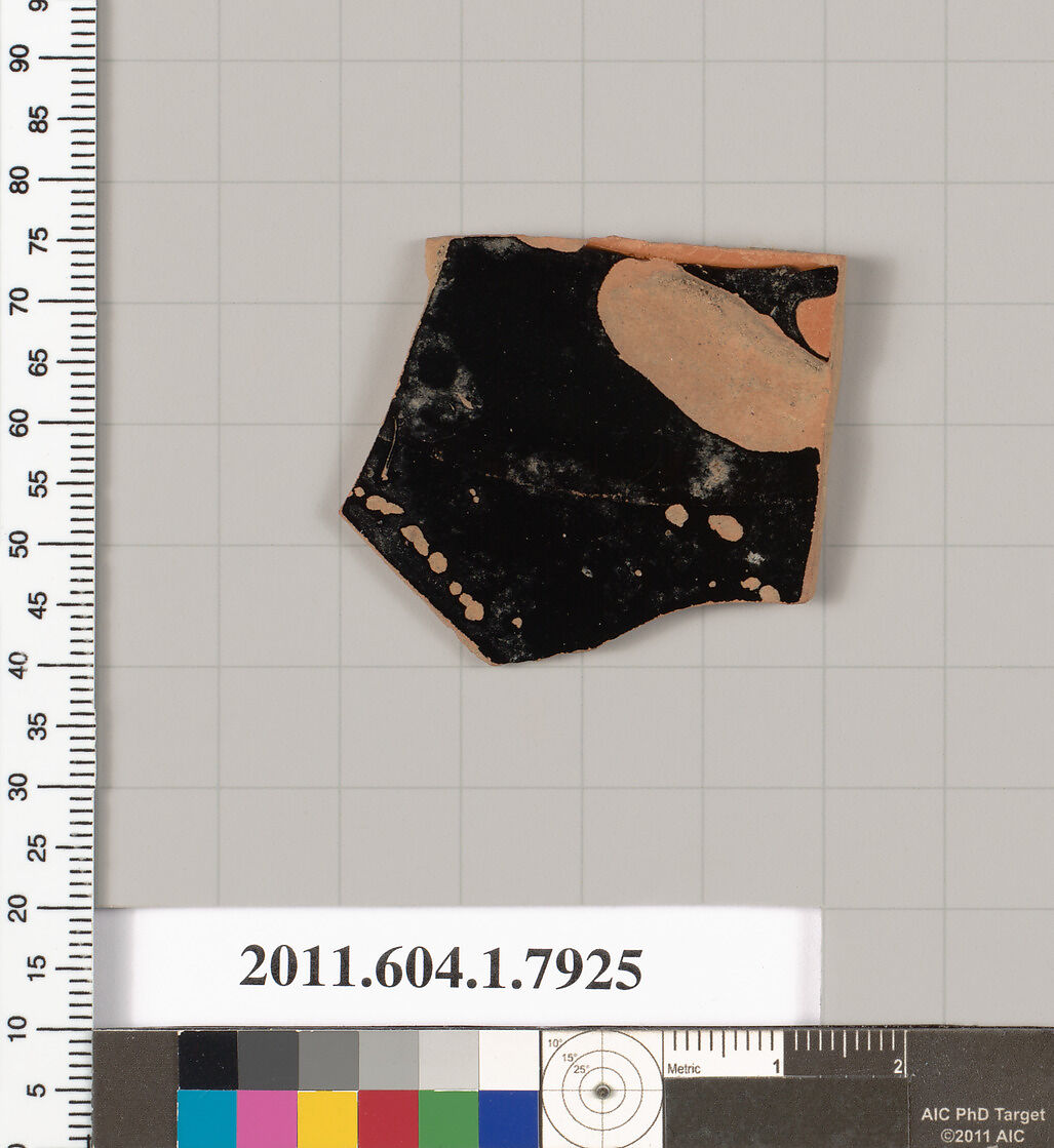 Terracotta fragment of a kylix (drinking cup), Terracotta, Greek, Attic