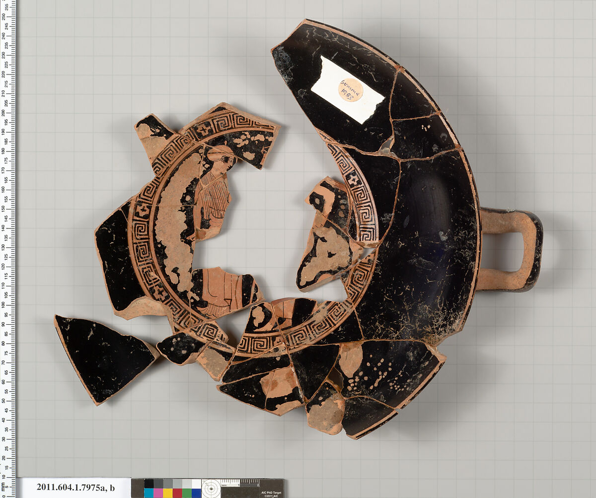 Terracotta fragments of a kylix (drinking cup), Terracotta, Greek, Attic 