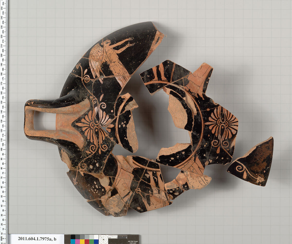 Terracotta fragments of a kylix (drinking cup), Terracotta, Greek, Attic