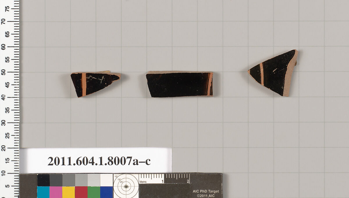 Terracotta fragments of kylikes (drinking cups), Terracotta, Greek, Attic 