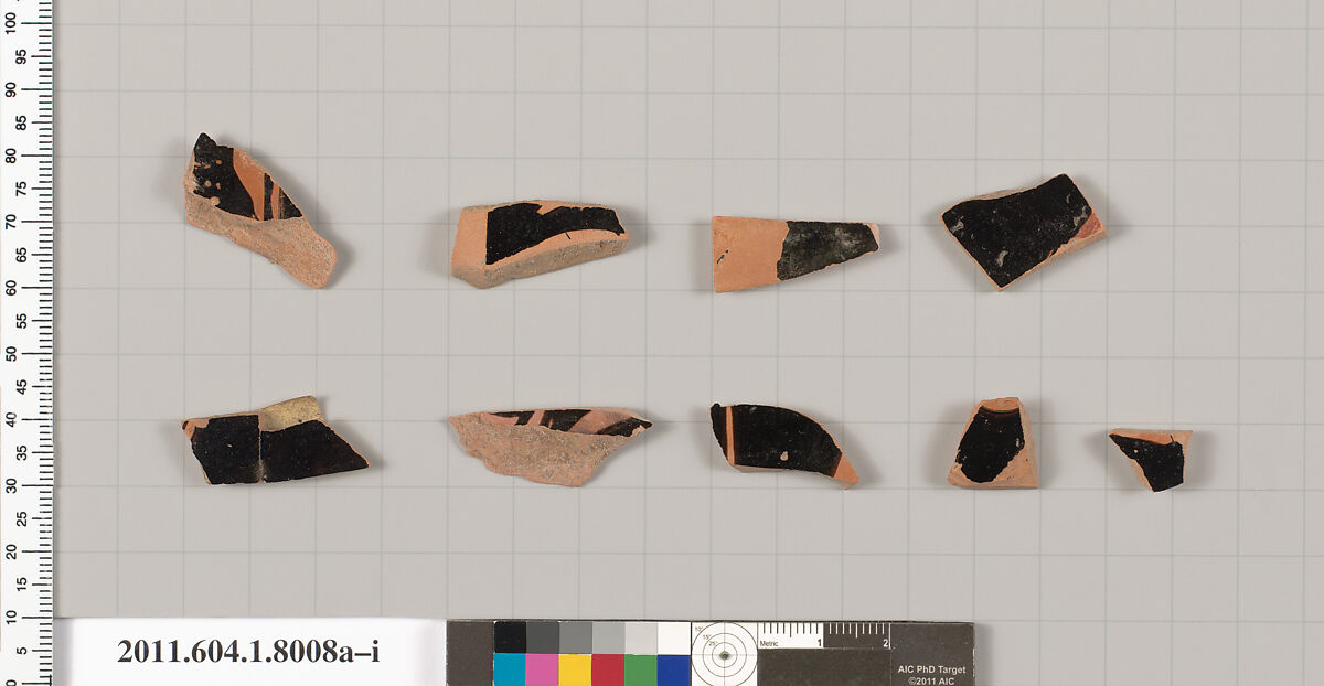 Terracotta fragments of kylikes (drinking cups), Terracotta, Greek, Attic 
