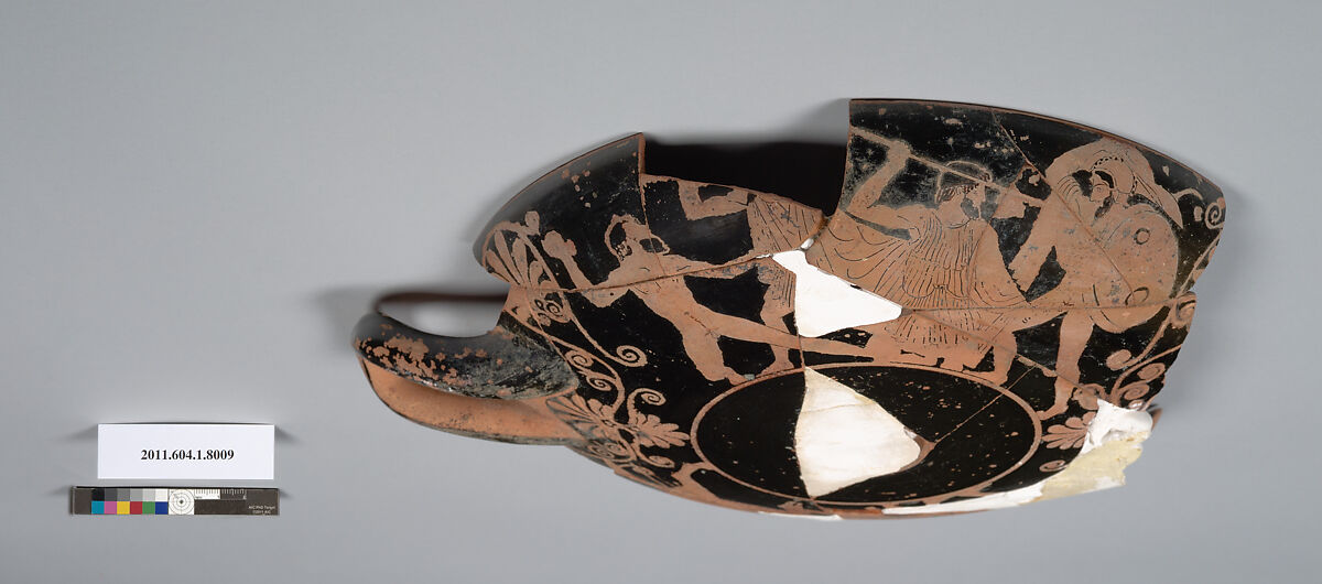 Terracotta fragment of a kylix (drinking cup), Terracotta, Greek, Attic