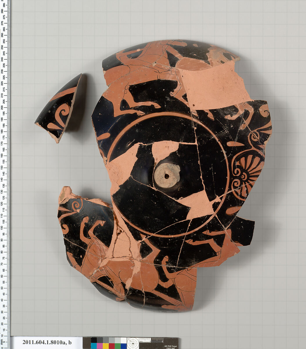 Terracotta fragments of a kylix (drinking cup), Terracotta, Greek, Attic