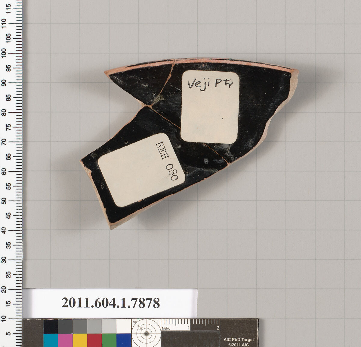 Terracotta rim fragment of a kylix (drinking cup), Attributed to the Veii Painter [DvB], Terracotta, Greek, Attic