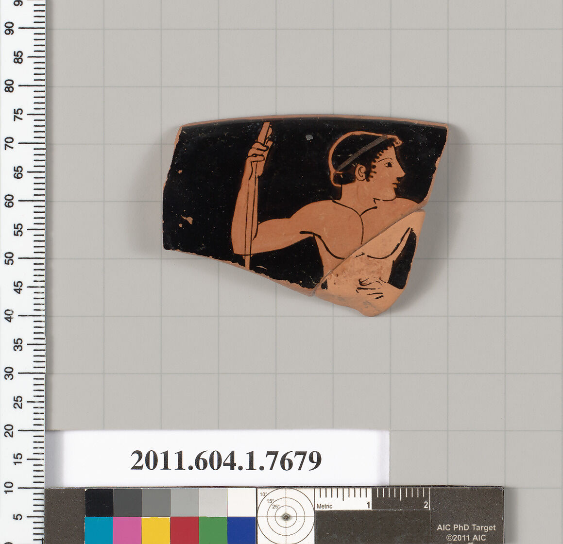 Terracotta rim fragment of a kylix (drinking cup), Clinic Painter [DvB], Terracotta, Greek, Attic