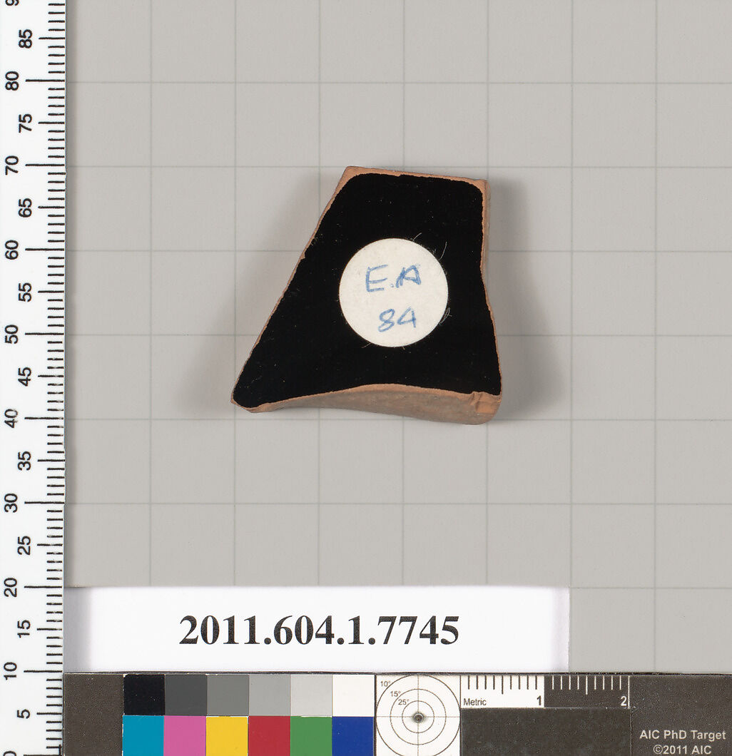 Terracotta fragment of a kylix (drinking cup), Attributed as Close to the Clinic Painter [DvB], Terracotta, Greek, Attic