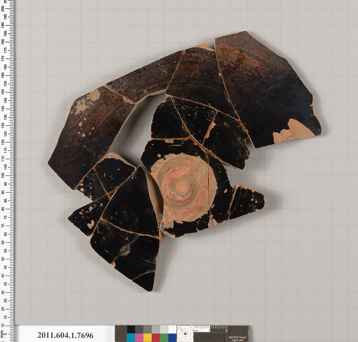 Terracotta fragment of a kylix (drinking cup), Attributed to the Orleans Painter [DvB], Terracotta, Greek, Attic