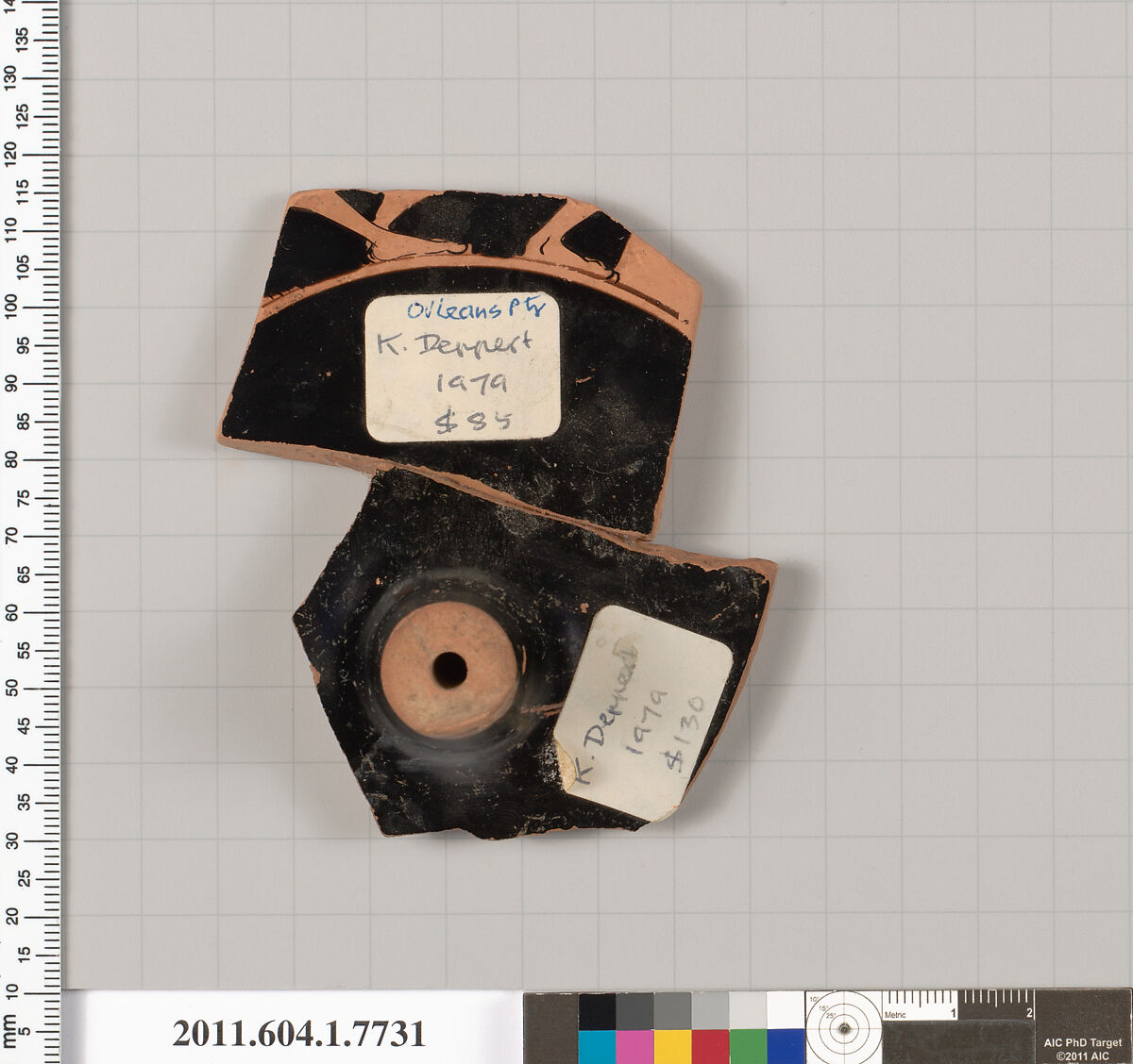 Terracotta fragment of a kylix (drinking cup), Attributed to the Orleans Painter [DvB], Terracotta, Greek, Attic