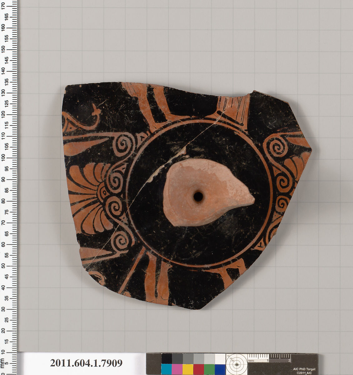 Terracotta fragment of a kylix (drinking cup), Attributed to the Painter of Heidelberg 209 [DvB], Terracotta, Greek, Attic
