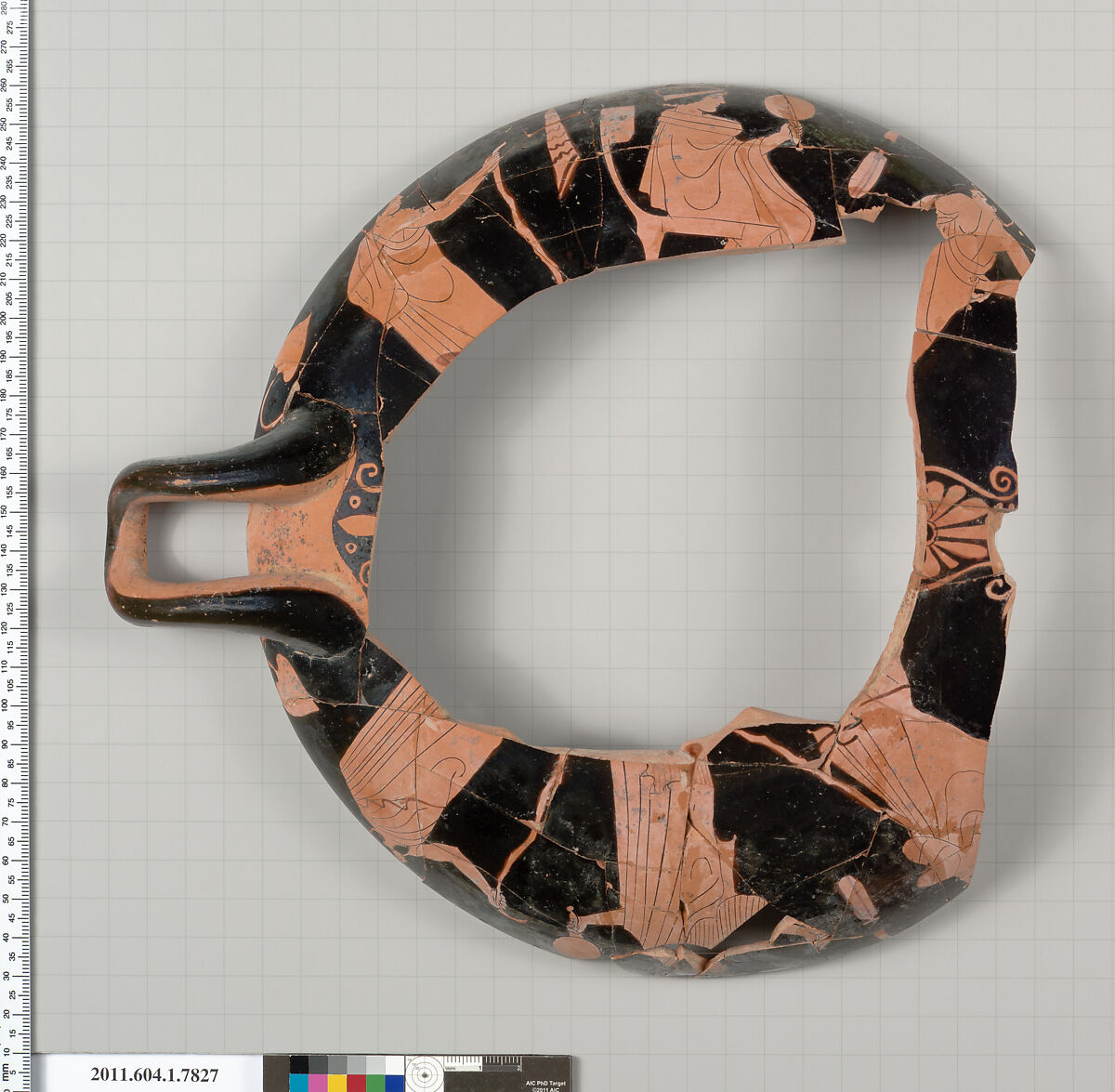 Terracotta fragment of a kylix (drinking cup), Attributed to the Sabouroff Painter [DvB], Terracotta, Greek, Attic