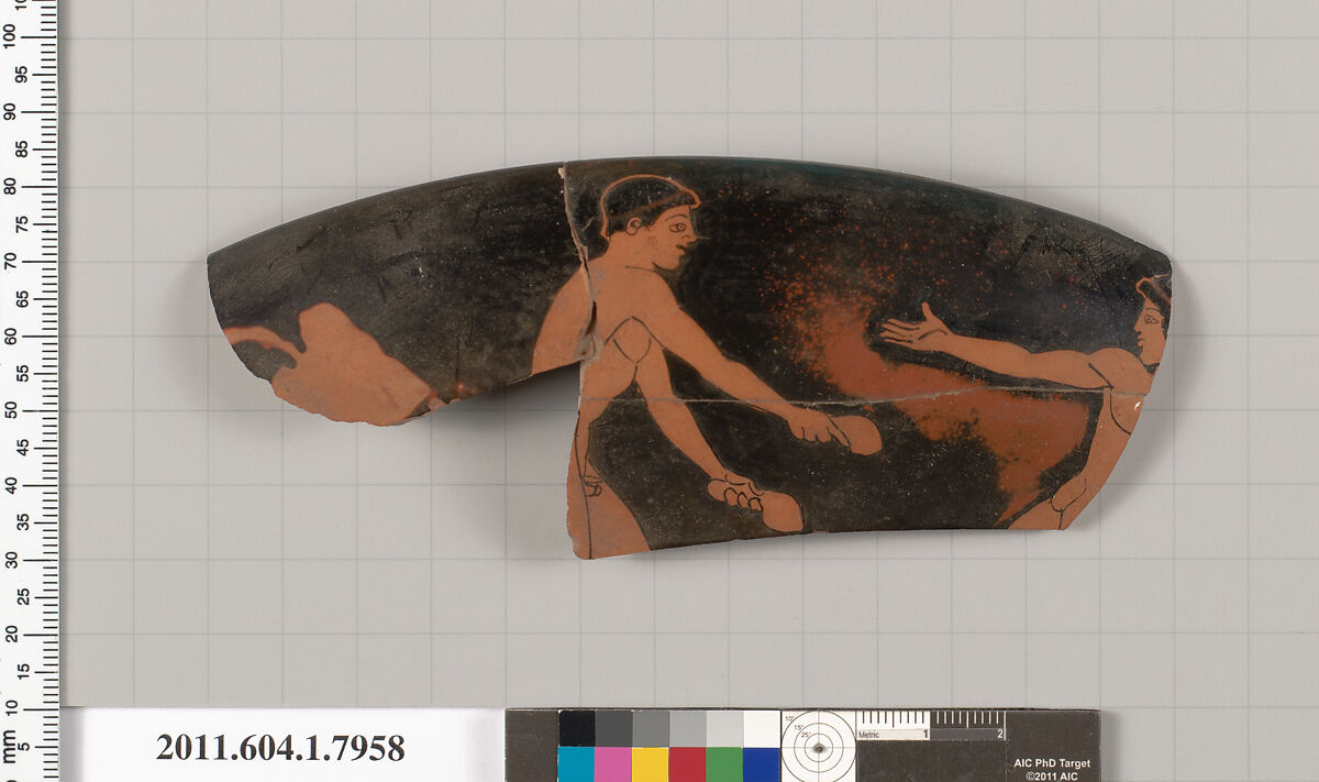 Terracotta rim fragment of a kylix (drinking cup), Attributed to the Villa Giulia Painter [DvB], Terracotta, Greek, Attic 