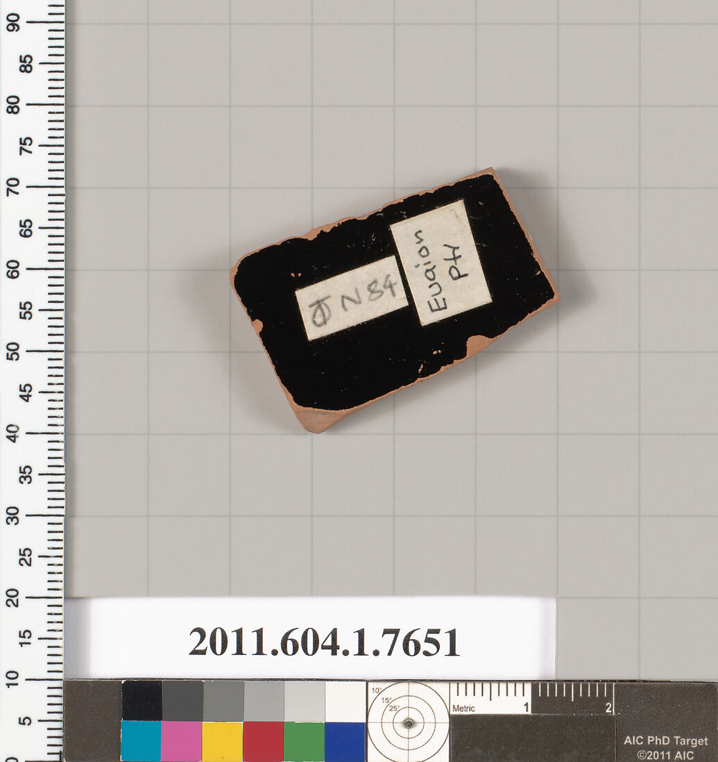 Terracotta fragment of a kylix (drinking cup), Attributed to the Euaion Painter [DvB], Terracotta, Greek, Attic