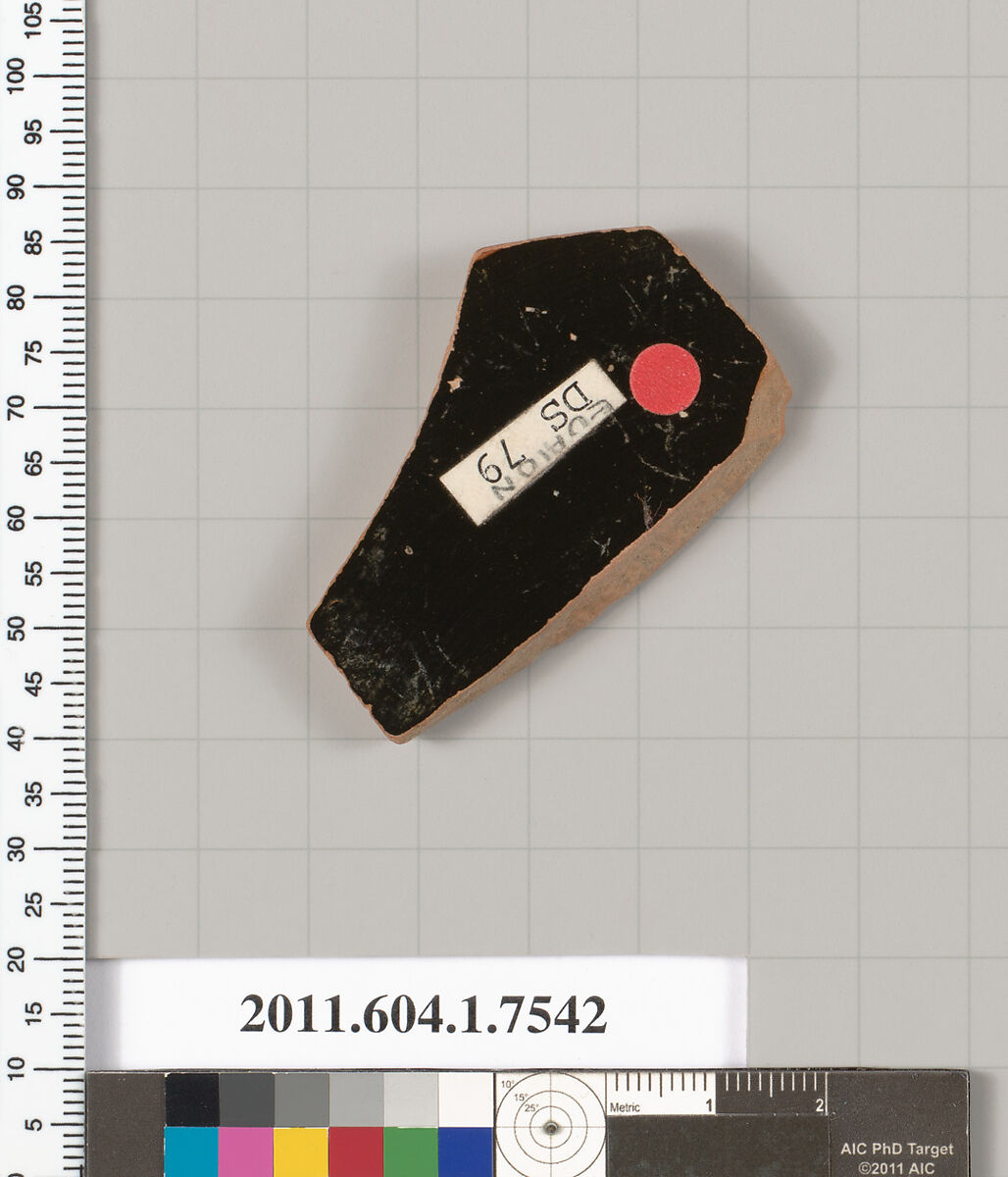 Terracotta fragment of a kylix (drinking cup), Attributed to the Euaion Painter [DvB], Terracotta, Greek, Attic