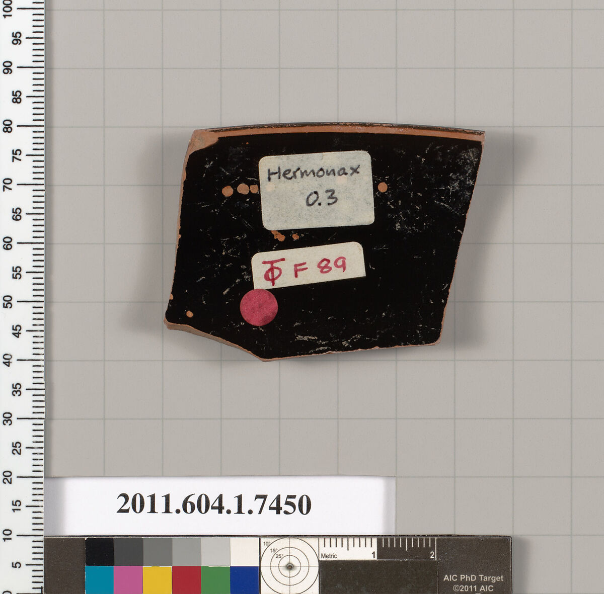 Terracotta rim fragment of a kylix (drinking cup), Attributed to Hermonax [DvB], Terracotta, Greek, Attic