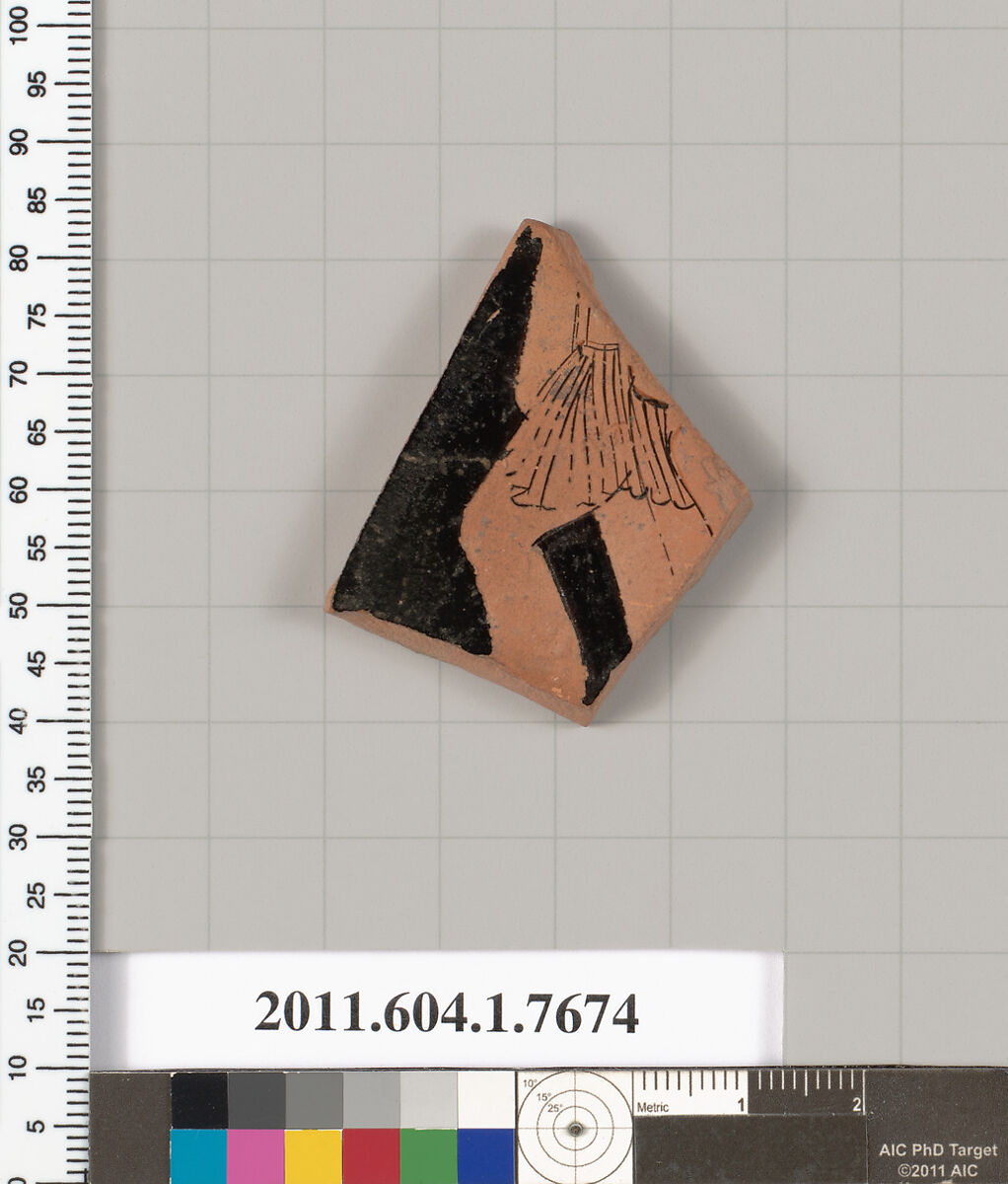 Terracotta fragment of a kylix (drinking cup), Attributed as Stieglitz Painter [DvB], Terracotta, Greek, Attic