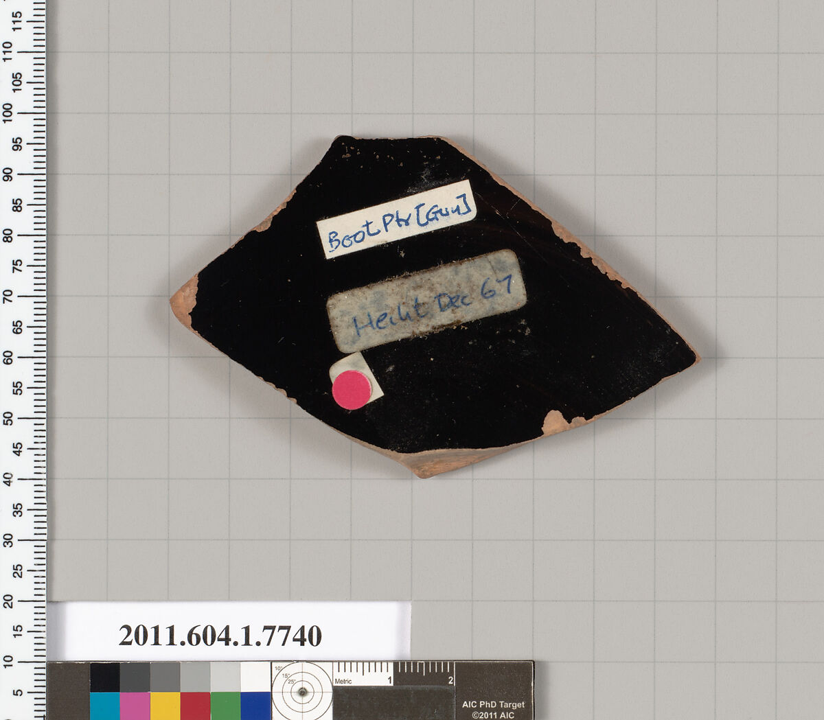 Terracotta fragment of a kylix (drinking cup), Attributed to the Boot Painter [DvB], Terracotta, Greek, Attic