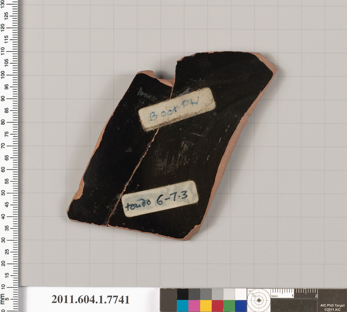 Terracotta fragment of a kylix (drinking cup), Attributed to the Boot Painter [DvB], Terracotta, Greek, Attic