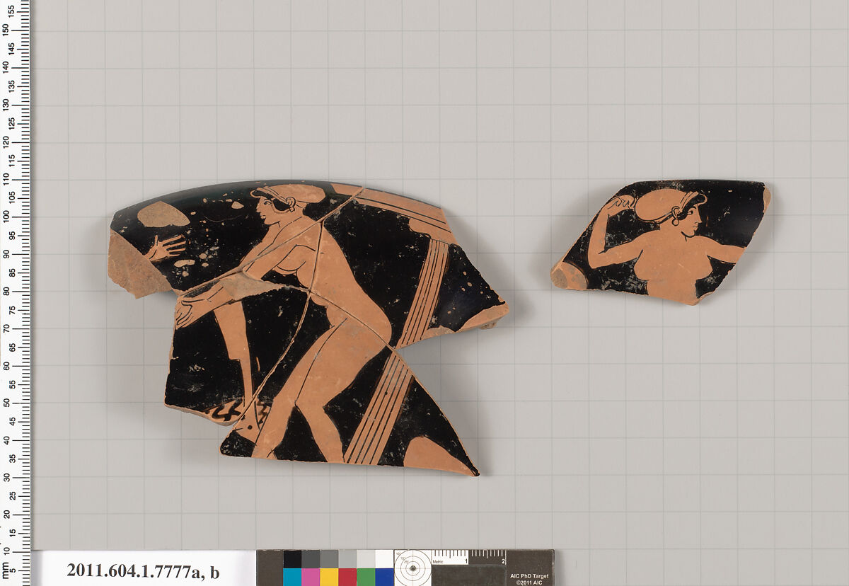 Terracotta rim fragments of a kylix (drinking cup), Attributed to the Boot Painter [DvB], Terracotta, Greek, Attic