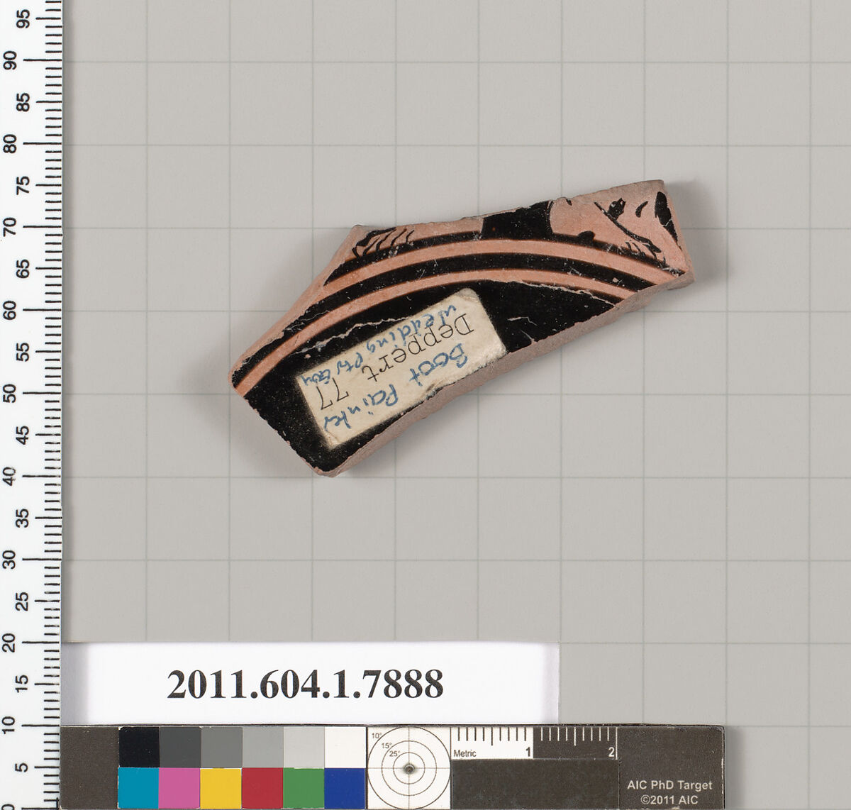 Terracotta fragment of a kylix (drinking cup), Attributed to the Boot Painter, Terracotta, Greek, Attic